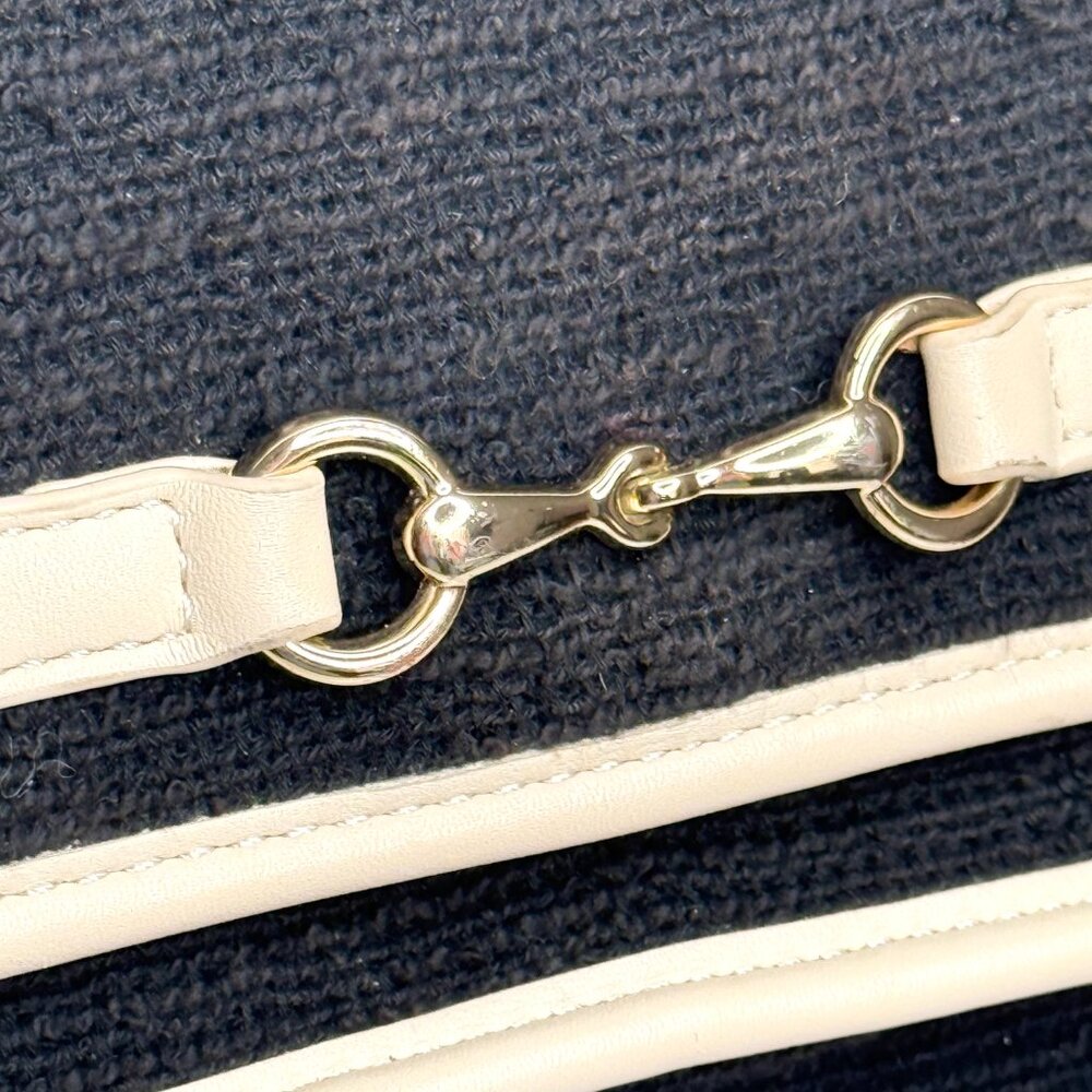 Express Tweed Faux Leather Trim Horsebit Crossbody Bag Black 10" x 5.5" x 3" - Picture 6 of 8